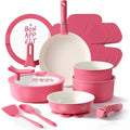 CAROTE 18Pcs Ceramic Cookware Set with Detachable Handle Pots and Pans Set Non Stick Non Toxic Kitchen Cooking Sets with Stand-Up Lid PFAS and PFOA Free Oven Safe Induction Ready Pink