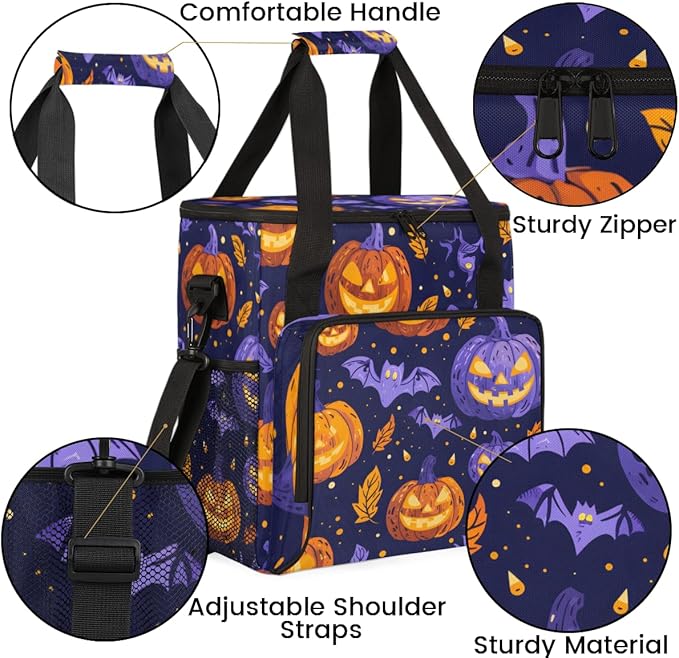 Bats Pumpkins Coffee Maker Carrying Bag Portable Travel Storage Tote Bag Compatible with K-Mini or K-Mini Plus Single Serve Coffee Brewer Carrying Case with Multiple Pockets &amp Shoulder Strap