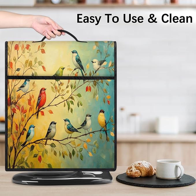 Kitchen Aid Mixer Cover Color Birds Leaves Animal Stand Mixer Cover Compatible with 6-8 Quarts Stand Mixers Dust Covers with Zipper Pocket Foldable Washable Kitchen Aid Organizer Bag
