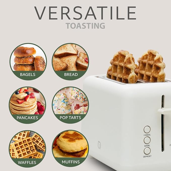 WILLOW Eco Series 2-Slice Toaster Extra-Wide Slots for Bagels &amp Artisan Bread 6 Shade Browning Settings High-Lift Toast Boost Removable Crumb Tray Cancel/Defrost Buttons Toaster 2 Slice
