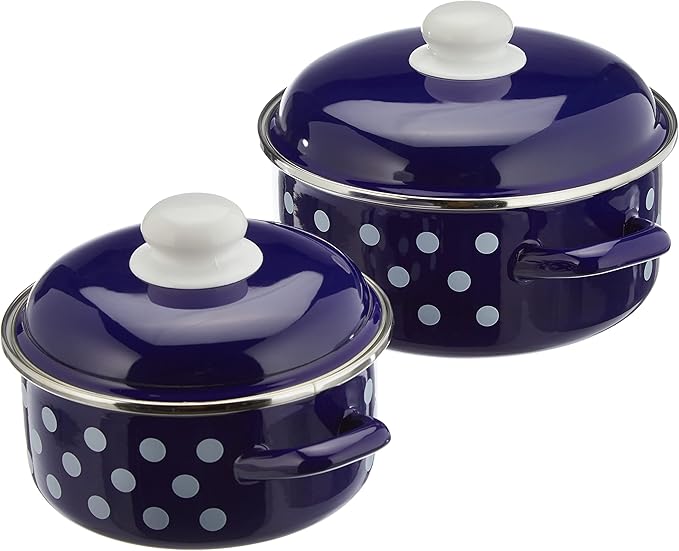 GSW 7-Piece Cooking Pot Set with Dots Blue-white steel enamel plastic