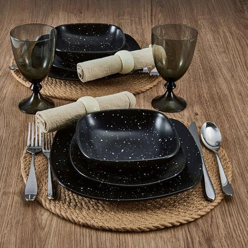 12-piece Stoneware Square Dinnerware Set Speckle Glaze Dish Ceramic Dishes To Eat Plates Dinner Sets Bar