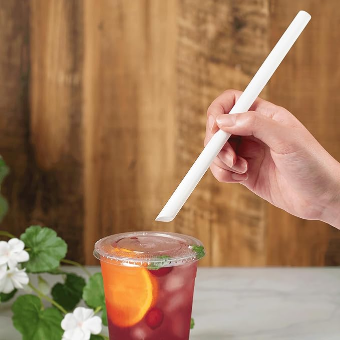 Karat 9 Boba Straws(10mm Diameter) Poly-Wrapped Assorted Solid Colors (White)