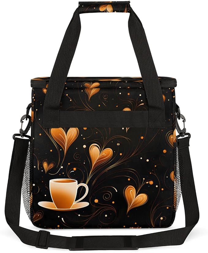 Coffee Love Heart Coffee Maker Travel Bag for Keurig K-Mini/K-Mini Plus Insulated Waterproof Tote with Pockets for K-Cup Portable Single-Serve Brewer Case