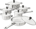 Stainless Steel Cookware Set 12-Piece Nonstick Stainless Steel Pan Set D5-Ply Base for Even Heating Dishwasher Safe Vented Glass Lids Heavy-Duty Especially for Home &amp Beginner Cooking