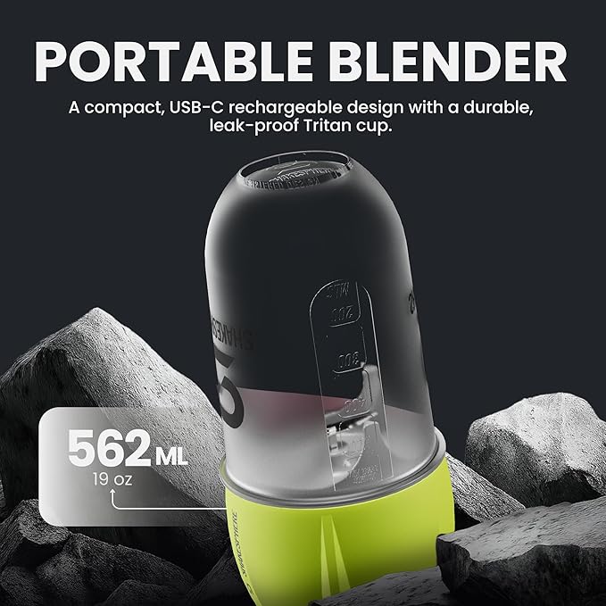 SHAKESPHERE Portable Blender for Shakes and Smoothies – 19oz Electric Personal Blender with Clear Tritan Cup USB-C Rechargeable Compact and Powerful for Travel Gym and Workout – Fluorescent Yellow