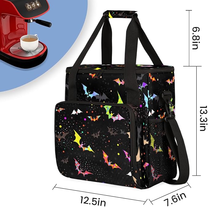 Magical Bat Coffee Maker Carrying Bag Cartoon Bat Travel Storage Bag Compatible with K-Mini or K-Mini Plus Single Serve Coffee Brewer Carrying Case with Multiple Pockets &amp Shoulder Strap