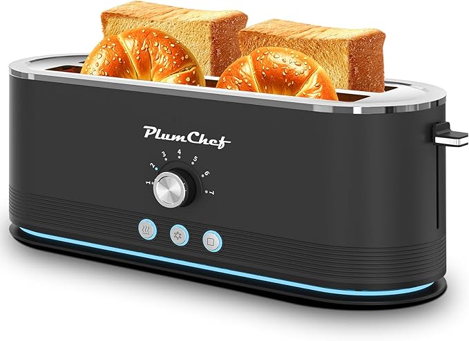 4-Slice Toaster Extra Wide Long Slot Toaster 7 Browning Settings Defrost/Reheat Functions Removable Crumb Tray Stainless Steel Housing Anti-Fingerprint &amp Anti-Jam (Black)
