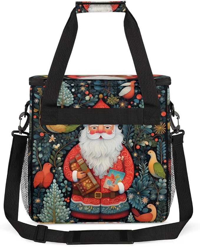 Xmas Santa Claus Coffee Maker Carrying Bag Glitter Santa Claus Travel Storage Bag Compatible with K-Mini or K-Mini Plus Single Serve Coffee Brewer Carrying Case with Pockets &amp Shoulder Strap
