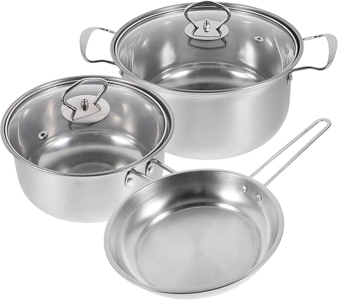 Stainless Steel Cookware Set with Saucepan Frying Pan and Stock Pot Seamless Interior for Easy Cleaning Heat-absorbing Pots with Comfortable Steel Handles for Everyday Cooking
