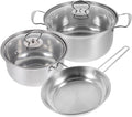 Stainless Steel Cookware Set with Saucepan Frying Pan and Stock Pot Seamless Interior for Easy Cleaning Heat-absorbing Pots with Comfortable Steel Handles for Everyday Cooking