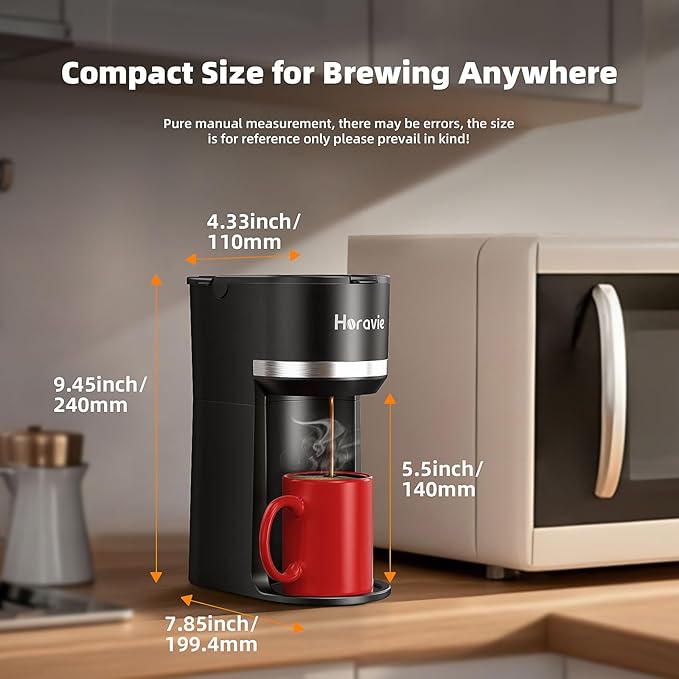 Mini Single Serve Coffee Maker for K Cup and Ground Coffee Fast Brew One Cup Coffee Machine with Descaling Reminder and Water Window 6 to 12 oz. Brew Sizes Black