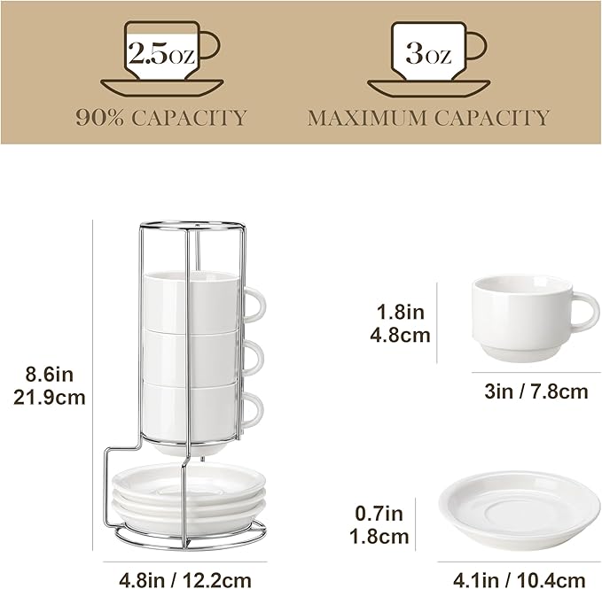MALACASA Plates and Bowls Sets bundle with 2.5 OZ Porcelain Espresso Cups with Saucers and Metal Stand Set of 4 12 Pieces Modern Porcelain Dinnerware Set for 4