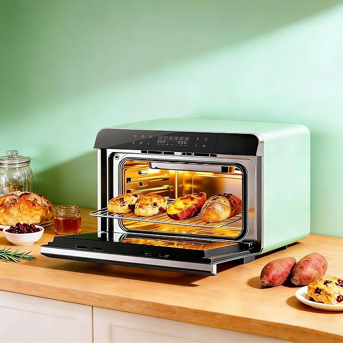 ROBAM Toaster Air Fryer Combi Oven Countertop Steam Oven 20-in-1 with Convection Steam Roast &amp Bake Multi-Stage Cooking Self-Clean 7 Modes 30 Built-In Recipes for Kitchen Pizza Baking (Green