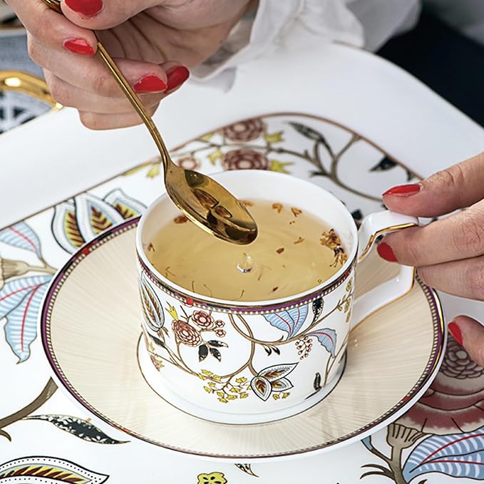 8 Piece Dinnerware Sets Bone China Dinner Plate Coffee cup set Scratch Resistant Microwave Oven Dishwasher Safered flowers