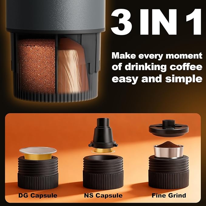 Portable Coffee Maker 3 in 1 Electric Espresso Machine Set Rechargeable Self-Heating Brewer with Carrying Bag and Coffee Stand for Office Camping Hiking