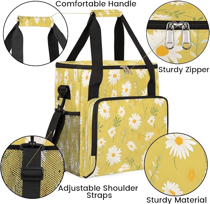 Floral Printed Daisy Coffee Maker Carrying Bag for Keurig K-Mini or K-Mini Plus Storage Portable Coffee Maker Travel Bag