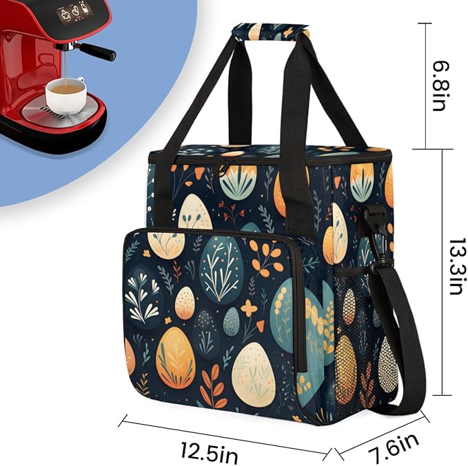 Easter Egg Coffee Maker Carrying Bag Boho Floral Travel Storage Bag Compatible with K-Mini or K-Mini Plus Single Serve Coffee Brewer Carrying Case with Multiple Pockets &amp Shoulder Strap