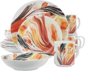 16‑Piece Porcelain Dinnerware Set with Floral Design – Round Plates Bowls and Mugs Microwave &amp Dishwasher Safe Tableware for 4 (Multi Color)