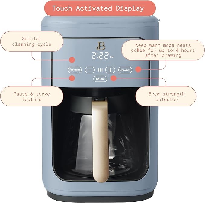 B - Coffee Maker 14-Cup Touch Display Programmable 1200W Stainless Steel Keep Warm 24h Timer (Cornflower Blue)