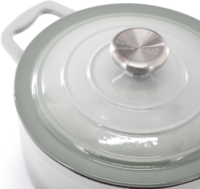 MegaChef 7 Piece Enameled Cast Iron Cookware Set in Gray