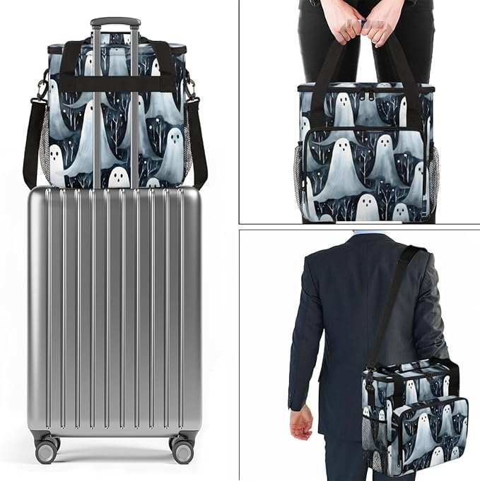 Halloween Ghosts Coffee Maker Carrying Bag Modern Ghosts Travel Storage Bag Compatible with K-Mini or K-Mini Plus Single Serve Coffee Brewer Carrying Case with Multiple Pockets &amp Shoulder Strap