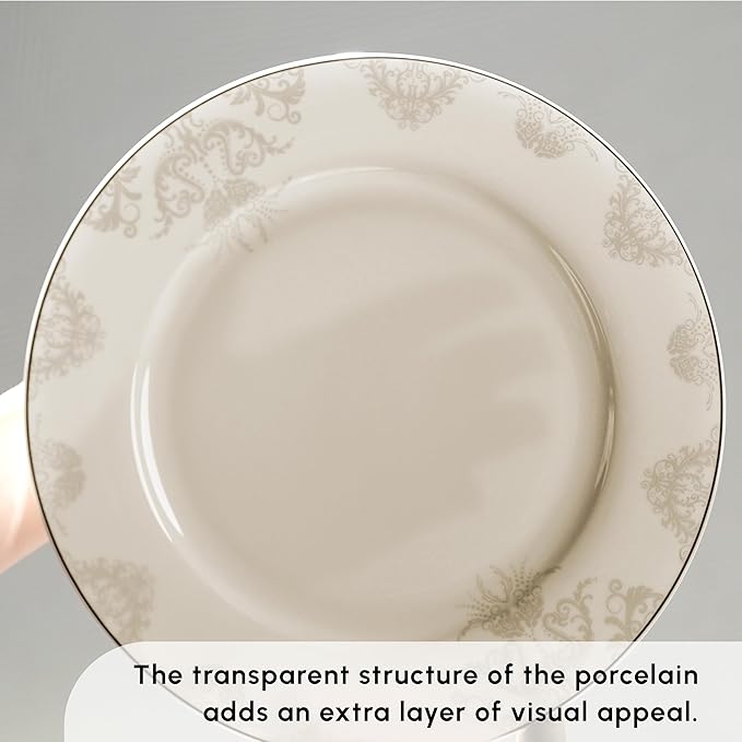 Karaca Siena 53-Piece Porcelain Plates and Bowls Set with Dinner &amp Dessert Plates Shakers - Bone China Dishware Sets - Kitchen Dinnerware Set for 12 People