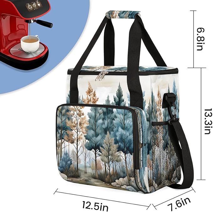 Rustic Tree Coffee Maker Carrying Bag Compatible with K-Mini or K-Mini Plus Portable Single Cup Coffee Maker Case with Pockets for K Cup Pods
