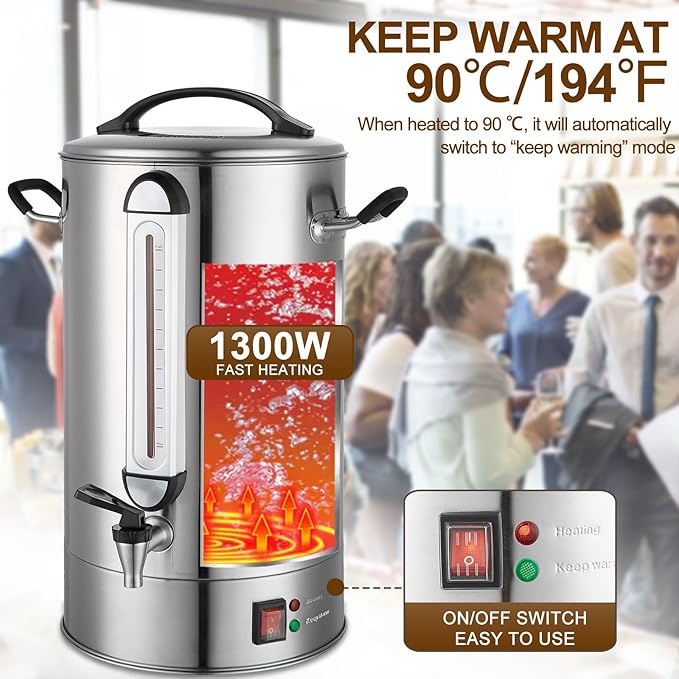 Commercial Coffee Urn 120 Cup Large Coffee Urn 20L Coffee Maker Stainless Steel Double Wall Coffee Percolator 1300W Quick Brew Hot Beverage Dispenser for Events Offices Parties Catering Gathering