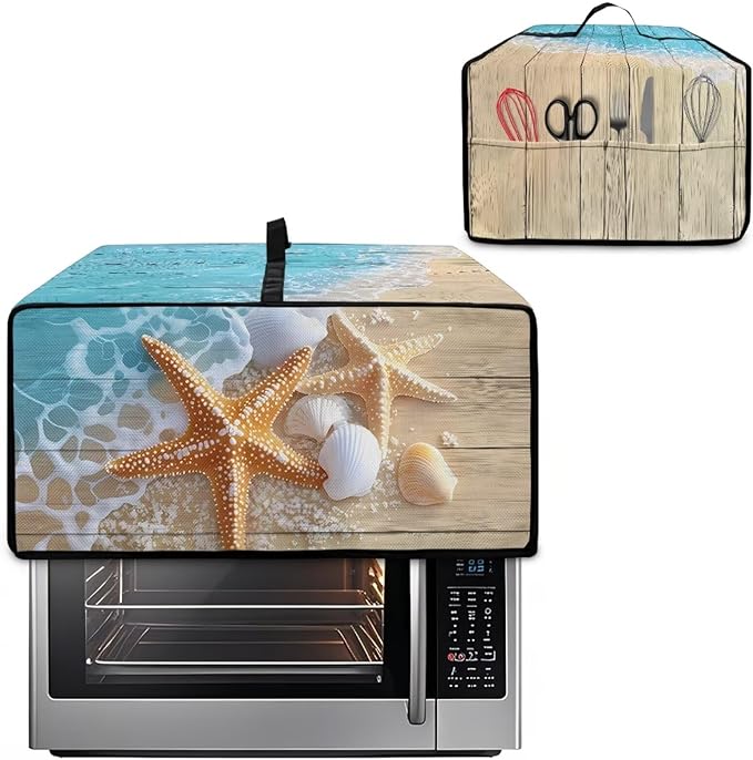 Doojoayie Starfish Toaster Oven Cover Coffee Print 8 Slice Bread Machine Dust Protector Universal Fit Dust-proof &amp Stain Resistant Covers for Kitchen Appliance Protection