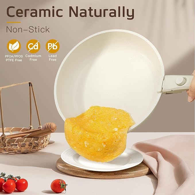GiPP Ceramic Pots and Pans Set Non Stick Nonstick Detachable Handle Cookware Sets Healthy Non Toxic PFAS PFOA &amp PTFE Free Dishwasher ＆Oven Safe Induction Kitchen Pot and Pan