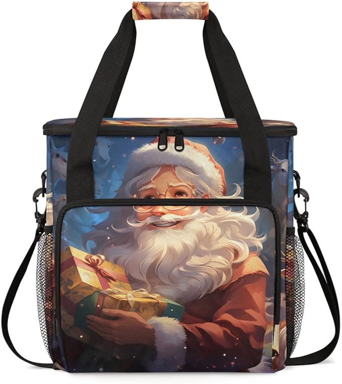 Colorful Santa Claus Coffee Maker Carrying Bag Cartoon Santa Claus Travel Storage Bag Compatible with K-Mini or K-Mini Plus Single Serve Coffee Brewer Carrying Case with Pockets &amp Shoulder Strap