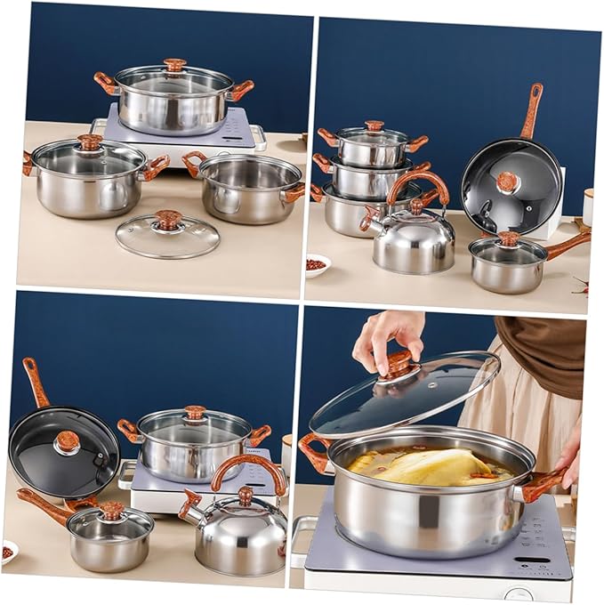 Multifunctional Pot Set 12 Piece Stainless Steel Cookware Steel Pots Pans Easy to Use Cooking