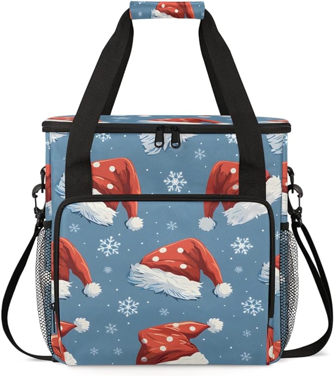 Christmas Hat Coffee Maker Carrying Bag Glitter Hat Travel Storage Bag Compatible with K-Mini or K-Mini Plus Single Serve Coffee Brewer Carrying Case with Multiple Pockets &amp Shoulder Strap