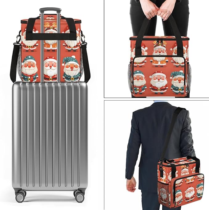 Xmas Santa Claus Coffee Maker Carrying Bag Abstract Santa Claus Travel Storage Bag Compatible with K-Mini or K-Mini Plus Single Serve Coffee Brewer Carrying Case with Pockets &amp Shoulder Strap