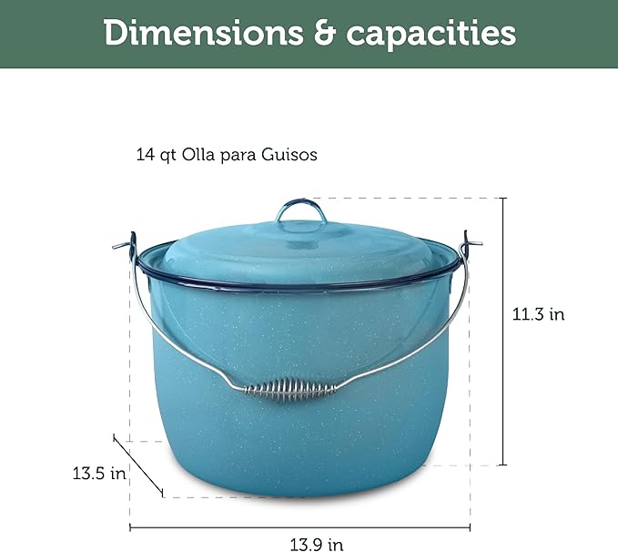 Cinsa 8-Piece Enameled Steel Stock Pots (14 &amp 8 QT) with Lids Turquoise Blue Cookware Set