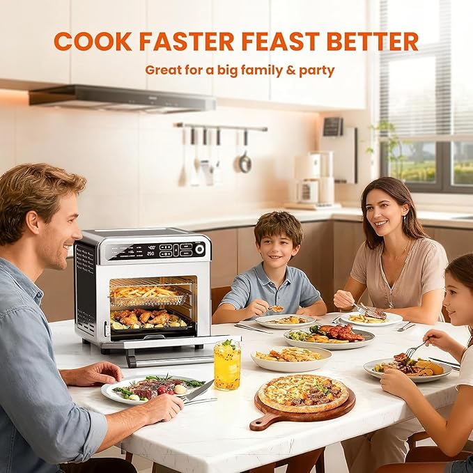 18QT Air Fryer Toaster Oven Combo12-in-1 Large Convection Airfryer Oven with 70–450℉ Temperature Control &amp 60-Minute TimerRoast &amp Broil Fits 8-10″ PizzaStainless Steel (Silver)