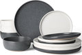 Famiware Milkyway Plates and Bowls Sets 12 Pieces Dinnerware Sets Reactive Glaze Dish Set Stoneware Dishes Set for 4 Matte Beige White &amp Matte Dark Charcoal