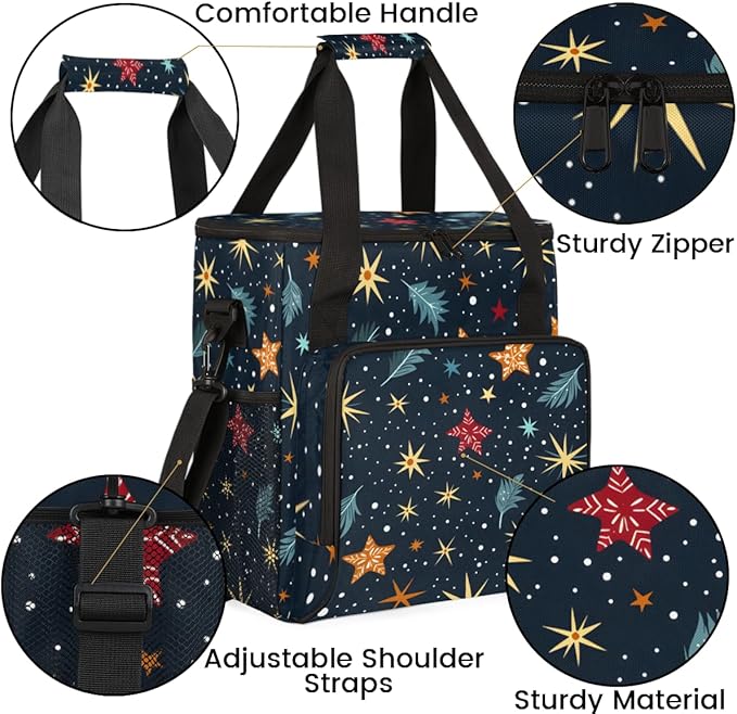 Christmas Snowflakes Coffee Maker Carrying Bag Bright Snowflakes Travel Storage Bag Compatible with K-Mini or K-Mini Plus Single Serve Coffee Brewer Carrying Case with Pockets &amp Shoulder Strap