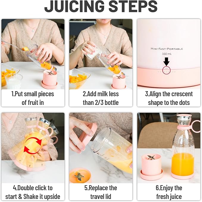 OTPEIR Portable Blender for Shakes and Smoothies with 11.83 Oz Travel Cup and LidDurable Stainless Steel Blades for Juice Blending Performance Pink