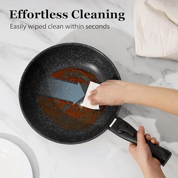 Black 15Pcs Pots and Pans Set Nonstick Kitchen Cookware Set with Removable Handle Stackable Healthy Non Stick Cookware Set Oven Safe &amp PFOA Free
