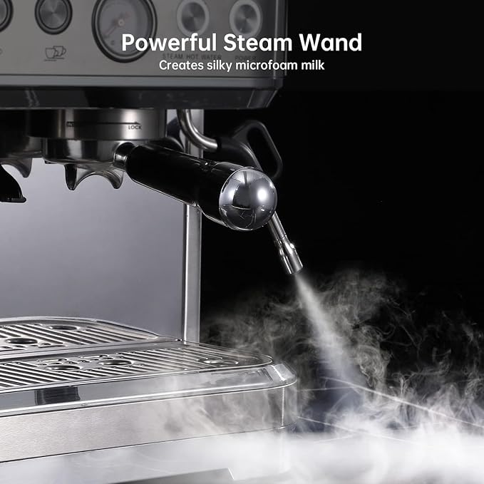 Automatic Coffee Maker Professional Espresso Machine with Grinder Built-in Milk Frother Steam Wand for Cappuccino Latte Macchiato 2.3L Detachable Water Tank Stainless Steel