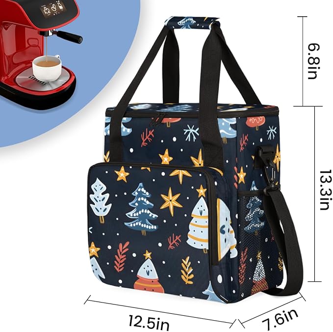Mystical Tree Coffee Maker Carrying Bag Christmas Festivals Travel Storage Bag Compatible with K-Mini or K-Mini Plus Single Serve Coffee Brewer Carrying Case with Multiple Pockets &amp Shoulder Str