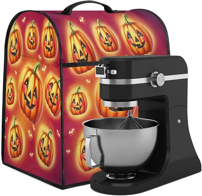 cfpolar Kitchen Aid Mixer Cover Compatible with 6-8 Quarts Halloween Glowing Pumpkin Stand Mixer Cover Kitchen Aid Mixers Accessories Appliance Organizer Bag Dust Covers with Zipper Pocket