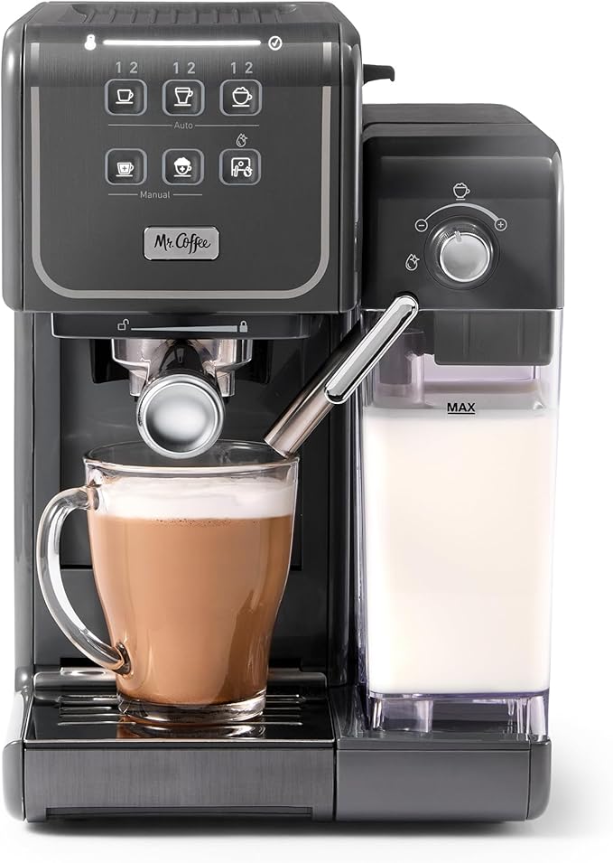 Mr. Coffee One-Touch CoffeeHouse+ Espresso Cappuccino and Latte Maker Home Coffee Machine with 19-Bar Italian Pump and Milk Frother Ideal for Latte Espresso and Coffee Lovers
