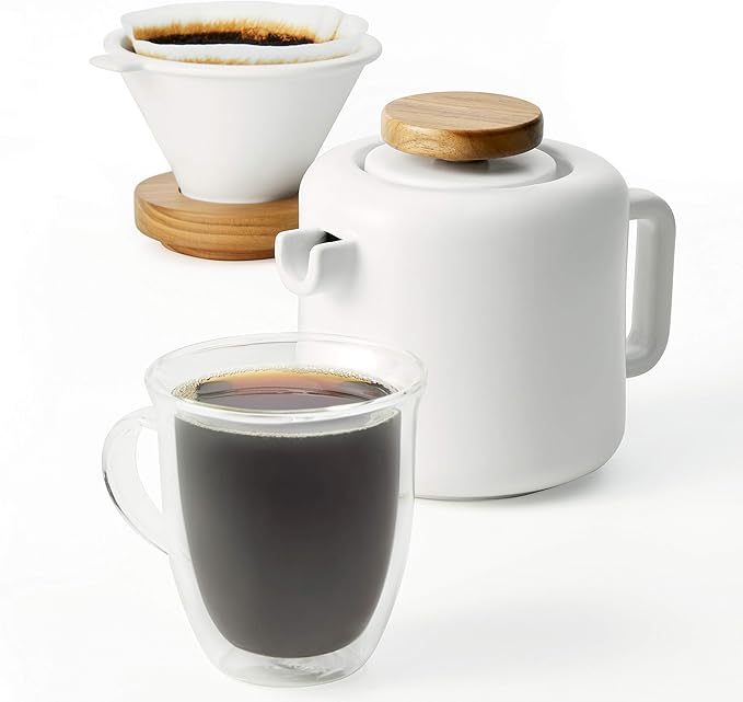 BonJour 47955 4-Cup Pour Set Stoneware Coffee Maker Matte White