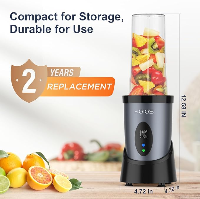 KOIOS Smoothie Blender 900W Personal Blender for Shakes and Smoothies for Kitchen with 2 Portable Cups 22oz Single Serve Smoothies Maker Mixer for Juices Nutritious Recipe Grey Blue