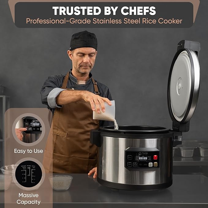 Commercial Large Multi-Function Rice Cooker - Professional 64 Cup Cooked (32 Cup Uncooked) Rice Maker Cooker With Non Stick Pot &amp Hinged Lid - Brown Rice Sushi Rice and more