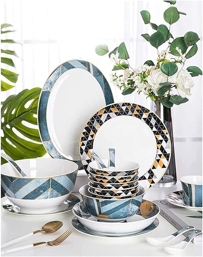 Dinnerware Set Dinner Party Tableware Service Set Dinnerware Sets Nordic Retro Style Bowl/Soup Pot/Dish/Spoon|Bone China Dinner Sets European Style Porcelain Combination Set (6 People)