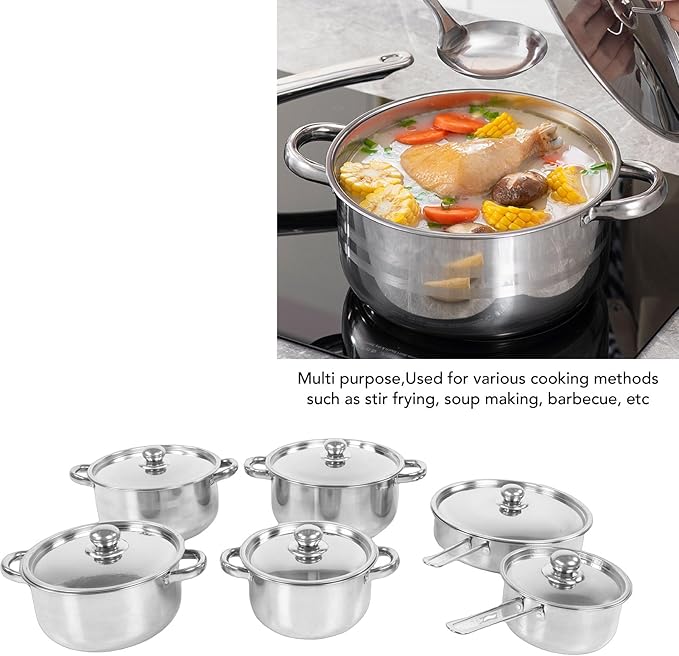 Fockety Stainless Steel Cookware Set Kitchen Cookware Set Stainless Steel Pot and Pan Set Soup Pot Milk Pot with Frying Pan for Stir Frying Boiling Soup Barbecue